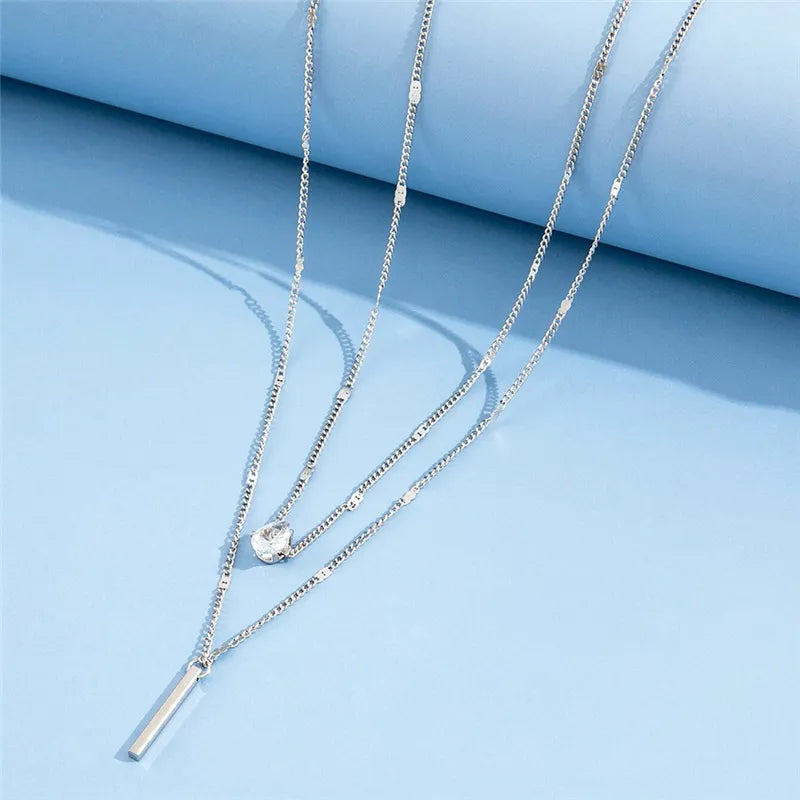 Crystal Zircon Heart Star Charm Layered Pendant Necklace Set