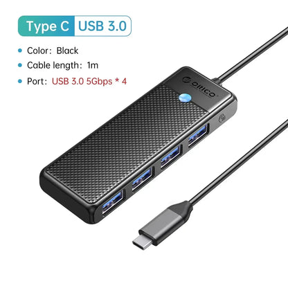 ORICO Ultra-Slim 4-Port USB-C Hub 4 USB3.0 100cm USB C / United States