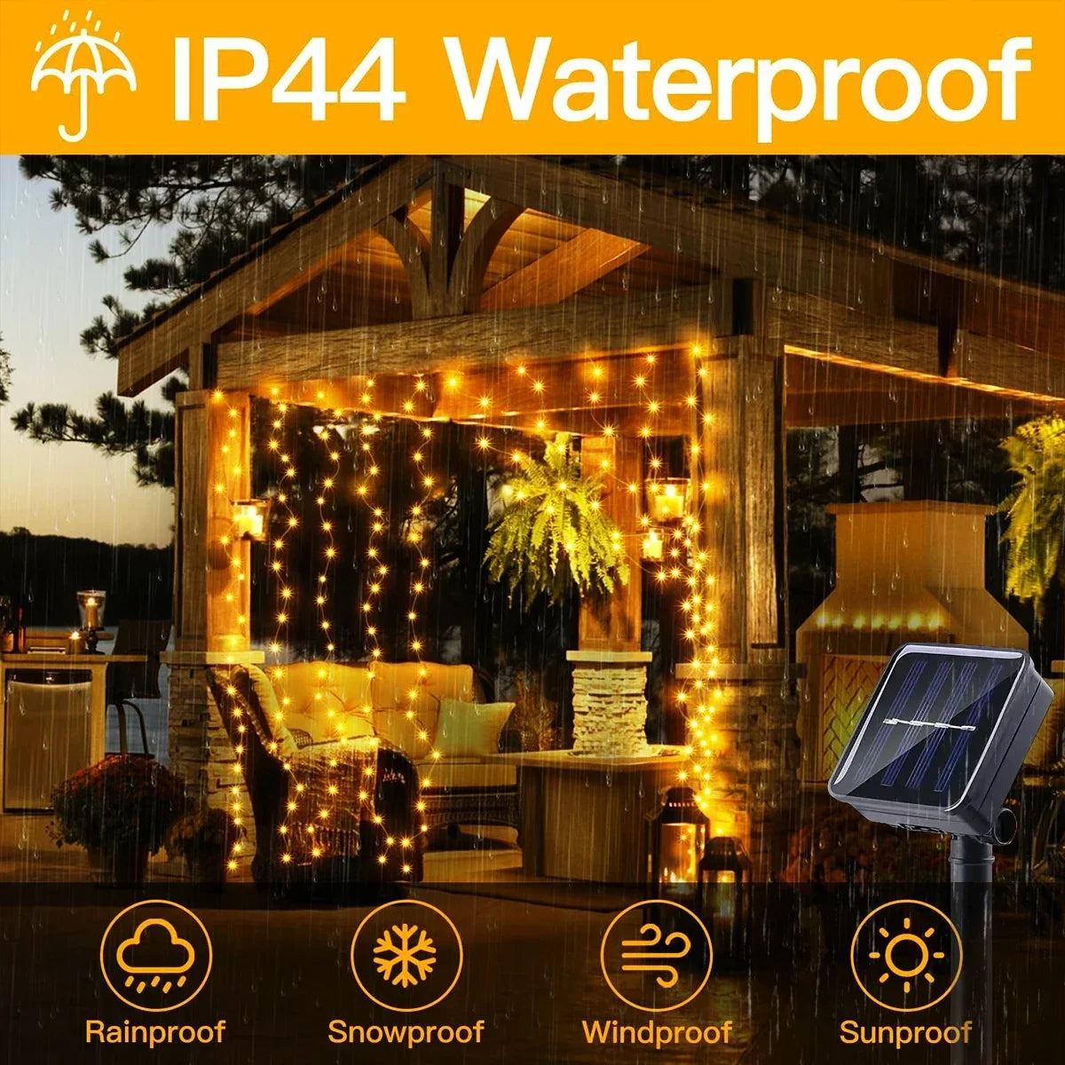 Solar Curtain Fairy Lights – 8-Mode Outdoor LED String