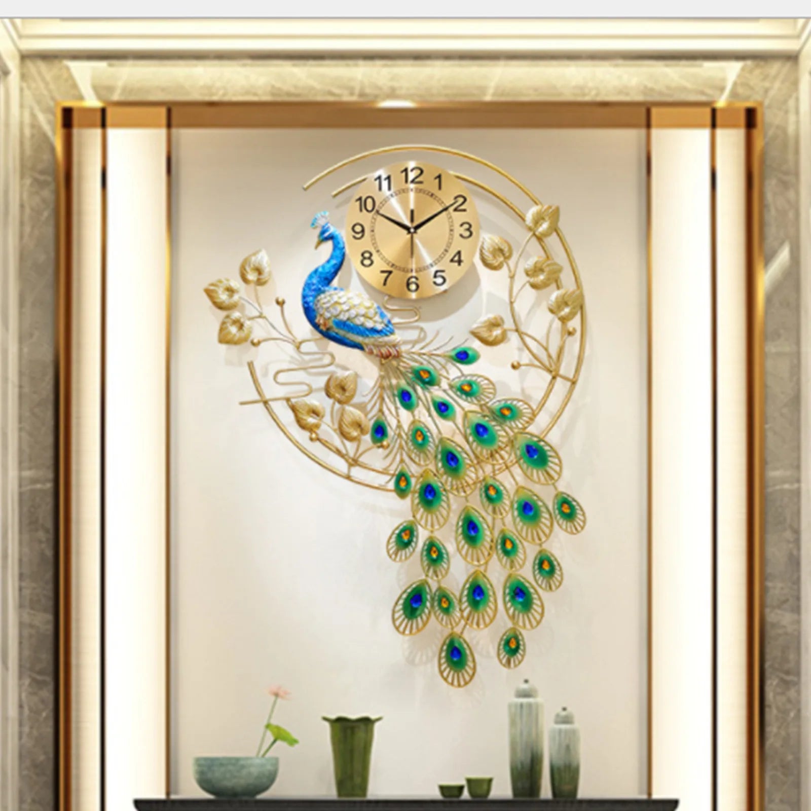 Peacock-Shaped Metal Wall Clock (Silent Sweep Movement)