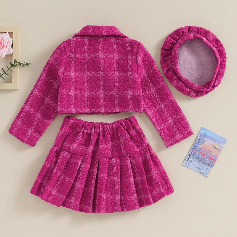 Blazer Coat , pleated Skirt and Beret Sets for Children