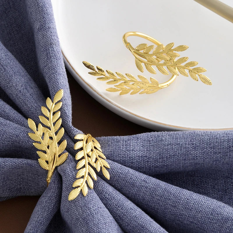 6Pcs Gold Wheat Napkin Rings Metal Leaf Napkin Holder For Harvest Festival Fall Christmas Thanksgiving Dinner Table Decoration