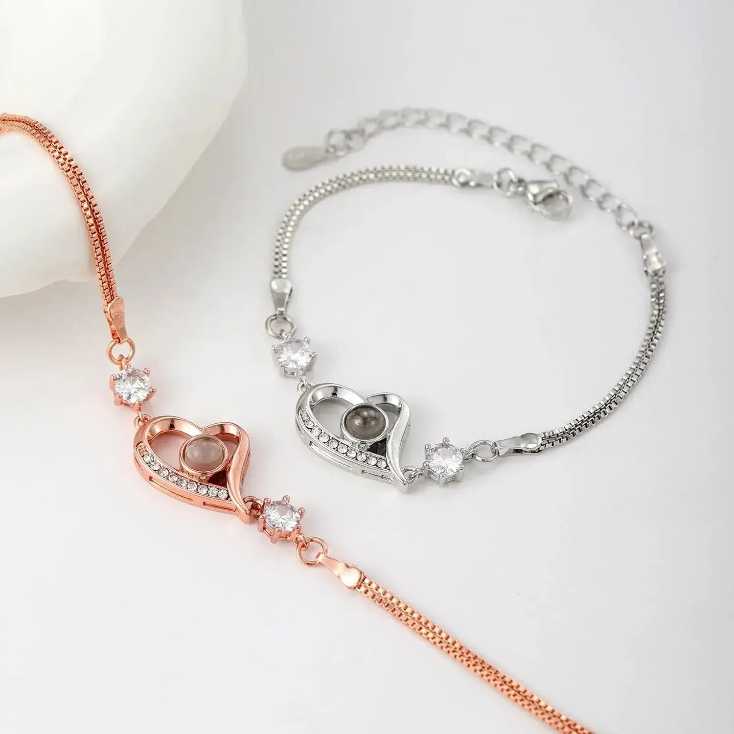Custom Photo Projection Bracelet 925 Silver Picture Inside 925 silver / Rose Gold / United States