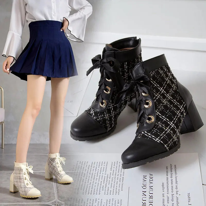 Ankle Boots Round Toe Block Heels