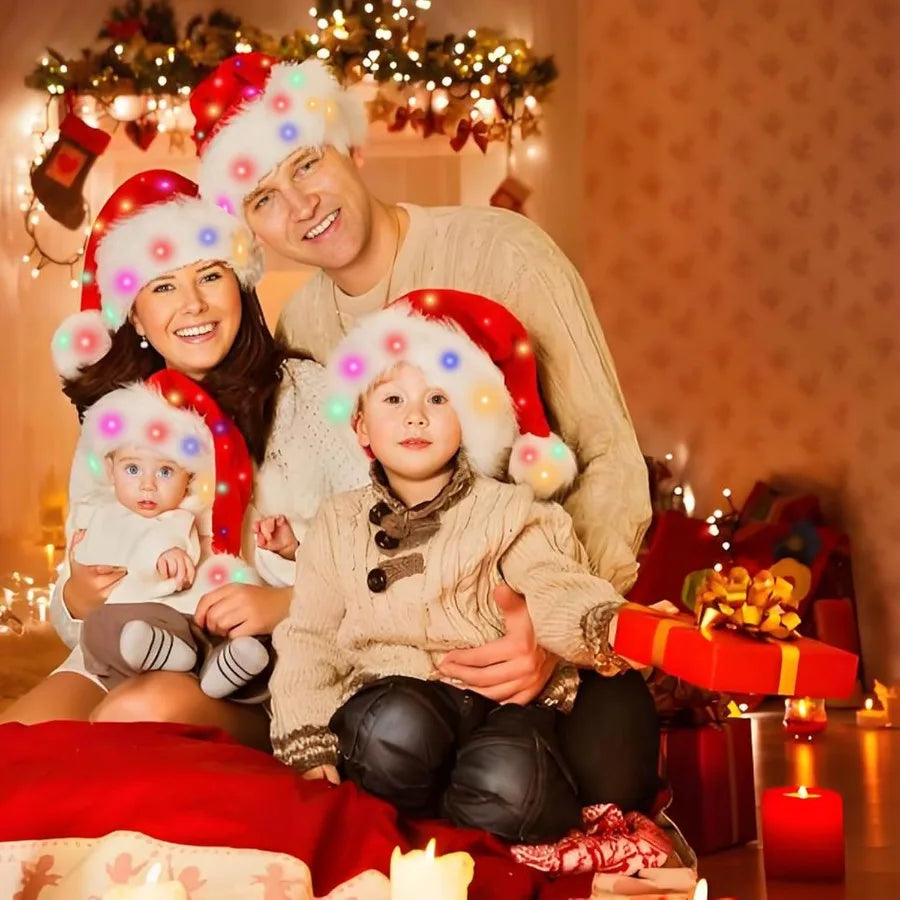 Light Up Christmas Santa Hat – Red Velvet LED Holiday Hat for Adults, Women & Men