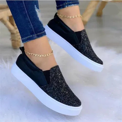 Moccasins Glitter Flat Female Loafers Shoes Black/Rose Gold/Black/Gold Black / 6
