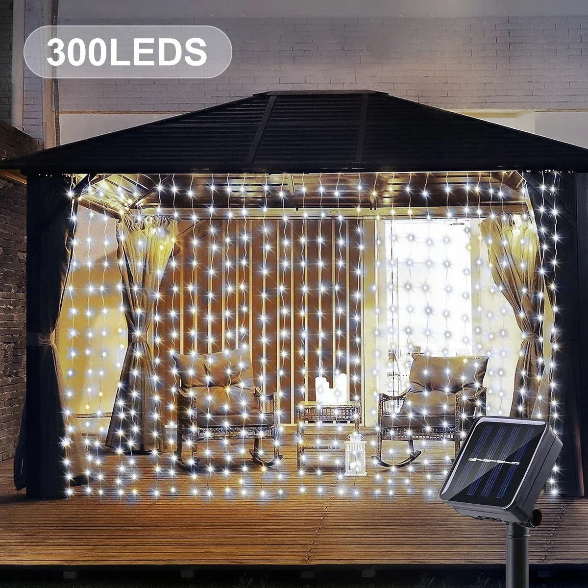 Solar Curtain Fairy Lights – 8-Mode Outdoor LED String