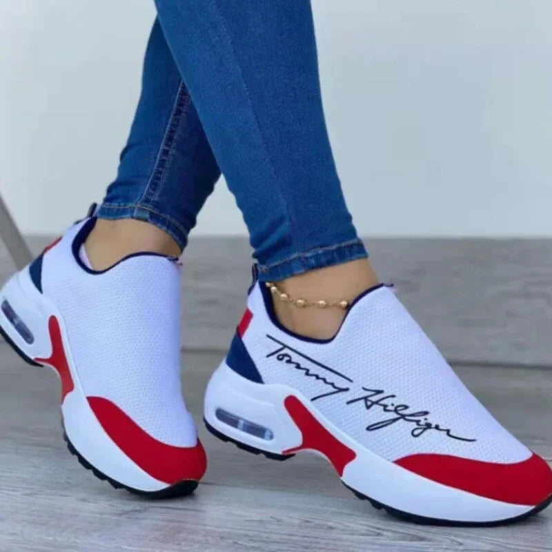 Casual Breathable Wedges Ladies Walking Sneakers Flat Women Shoes Red / 6