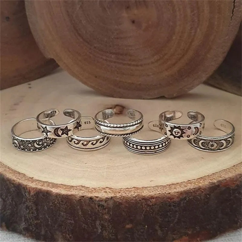 Retro Hollow Carved Star Moon Toe Rings