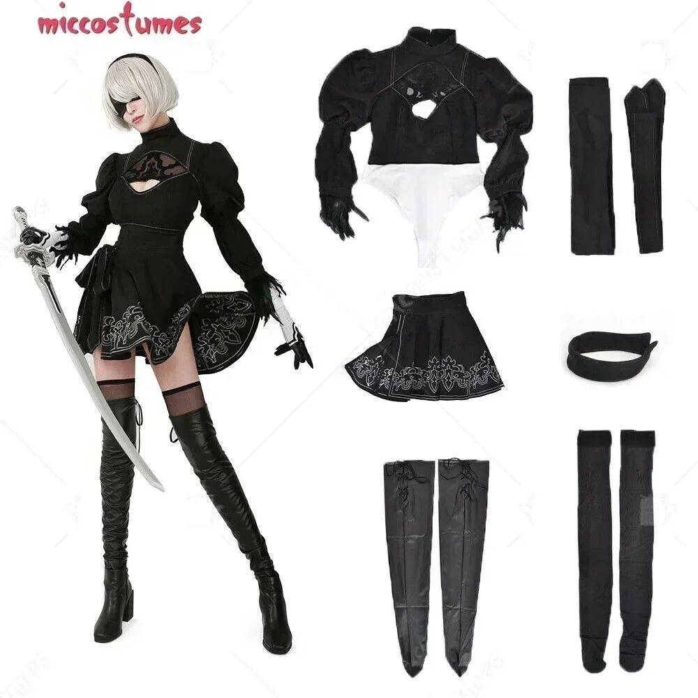 Women’s 2B Cosplay Costume Set – Leotard, Skirt & Accessories