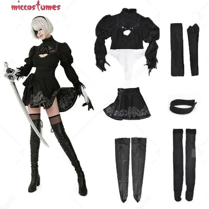 Women’s 2B Cosplay Costume Set – Leotard, Skirt & Accessories black / wig only / United States