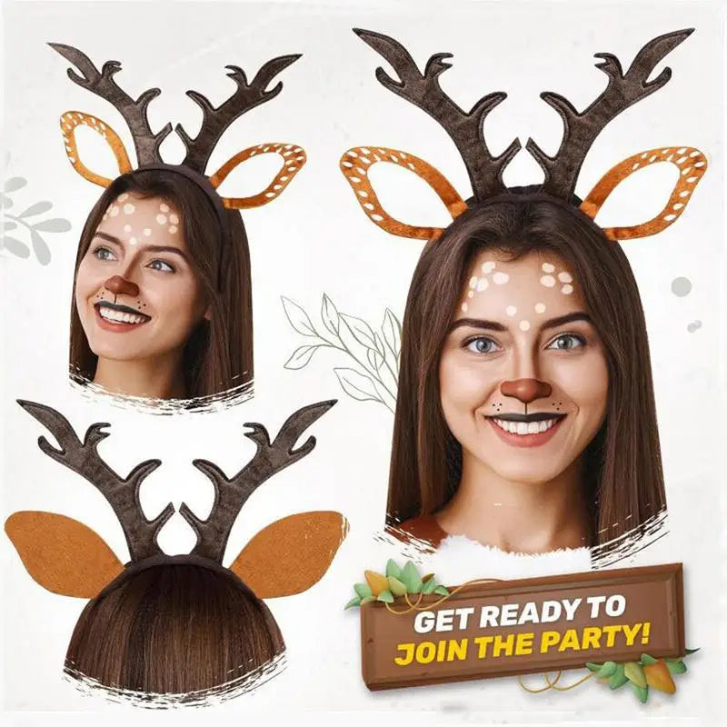 Christmas Reindeer Antler Headband – Plush Festive Hair Accessory for Women & Kids