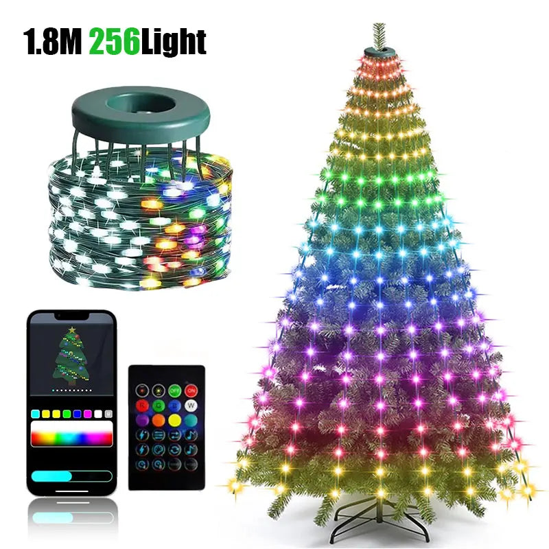 Smart LED Christmas Tree Lights – App Controlled Multicolor 1.8M 256Light / US plug / United States
