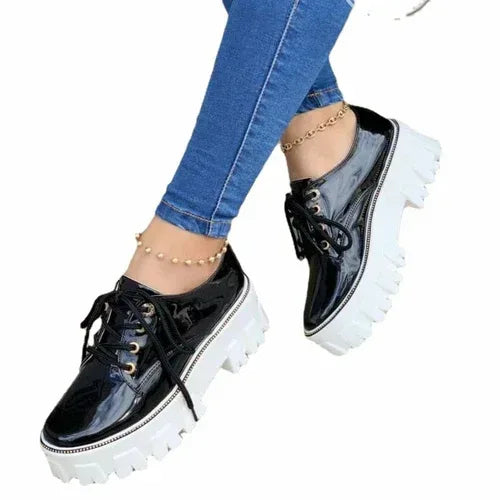 Thick Heel Flat Platform Oxford Women Shoes Pink/Red/Black Black / 6