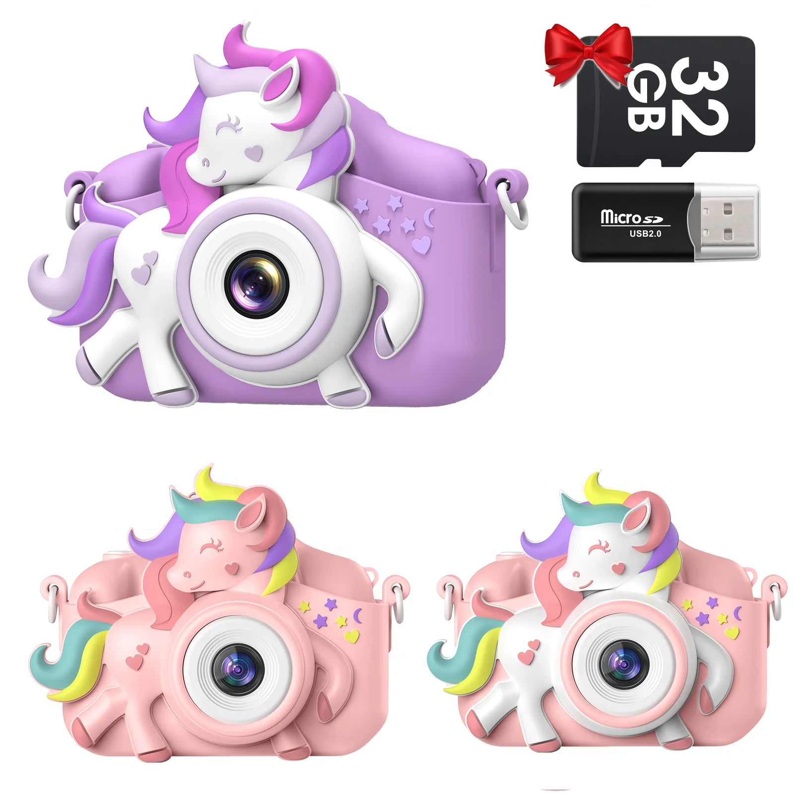 Kids 2.0" HD Digital Selfie Camera with 32GB Card – 20MP Cartoon Camera Toy for Girls & Boys