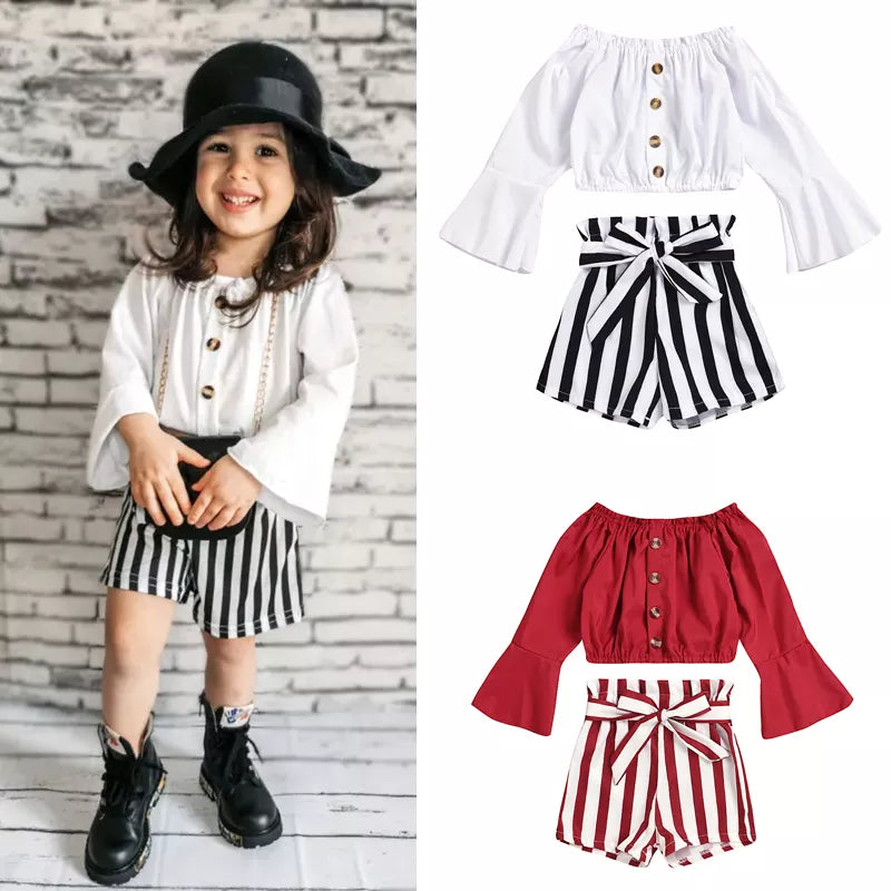 Off Shoulder Elastic Tops with short set for kids