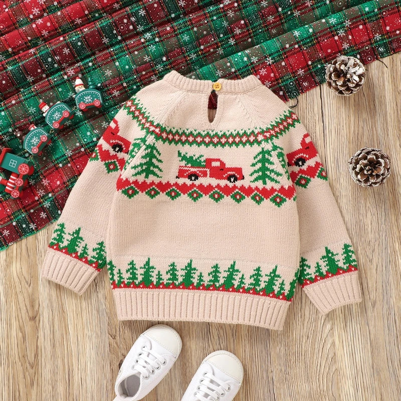 Baby Boy Christmas Truck Print Knit Sweater