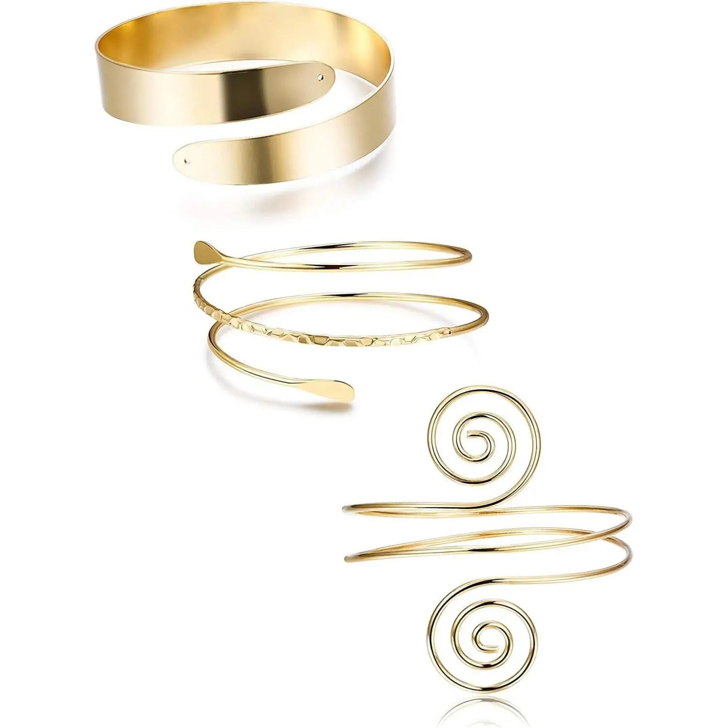 3 Pieces Upper Arm Bracelet – Coil Filigree Swirl Leaf Armband Cuff