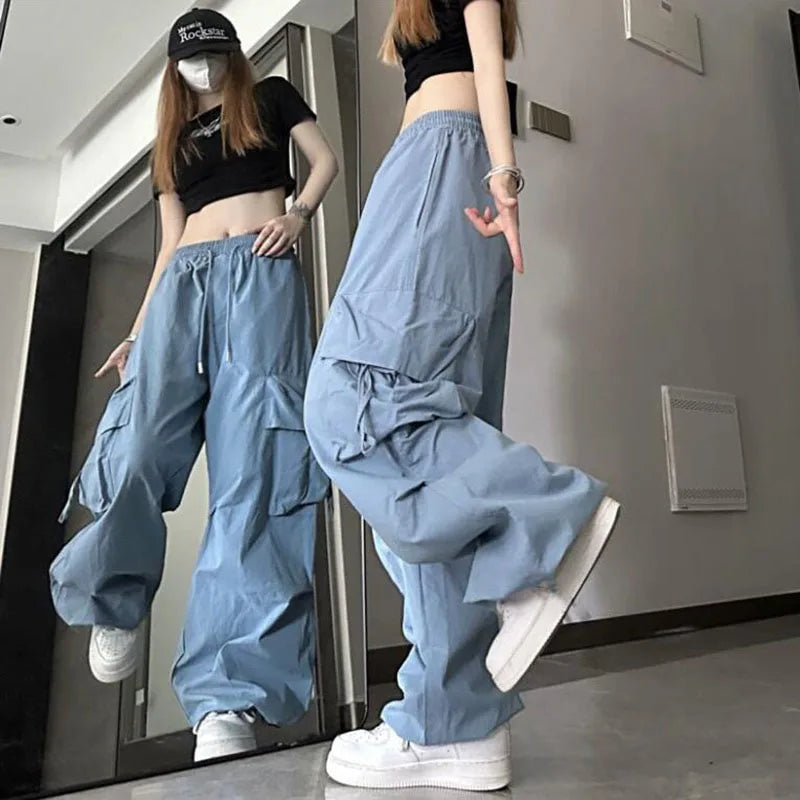 Cargo Pants Women Harajuku Hip Hop Big Pockets Wide Leg Trousers