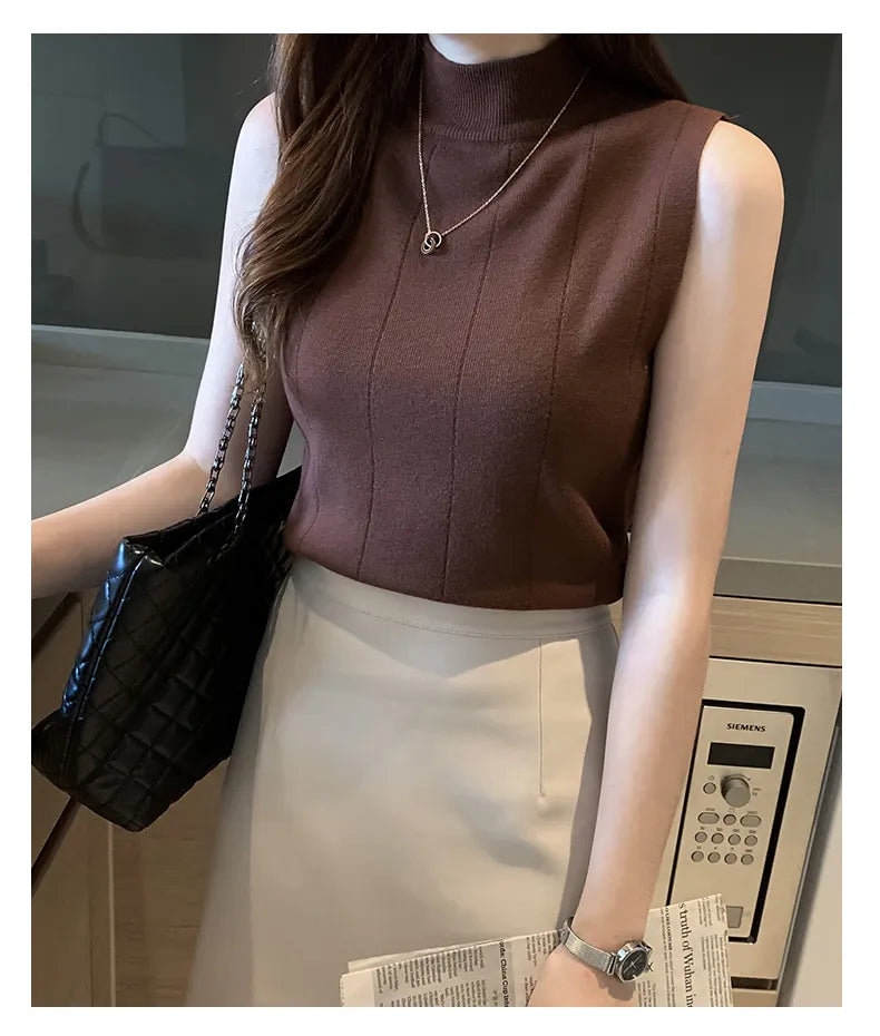 Sleeveless Knitted Blouse Shirt