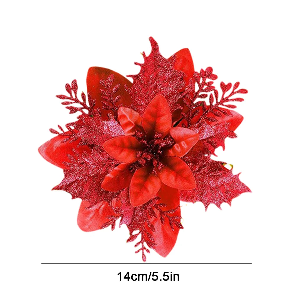 Glitter Poinsettia Christmas Tree Ornaments – 12/24/36PCS Red / 12pcs / United States