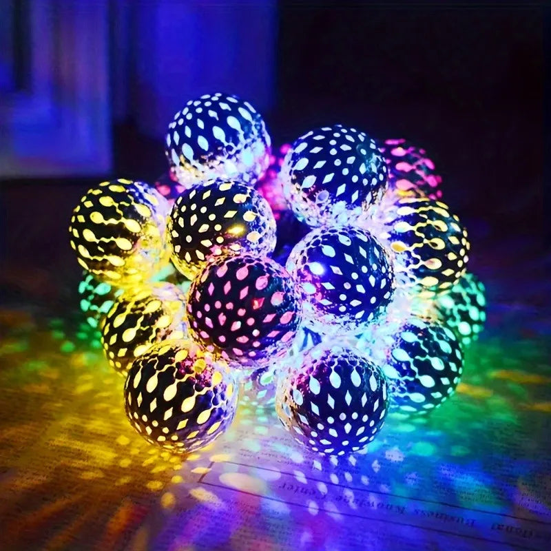 Solar Moroccan String Lights Metal Spherical Outdoor Fairy Lights