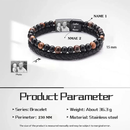 Personalize Men Photo Bracelets with Beads 2 Names Color B
