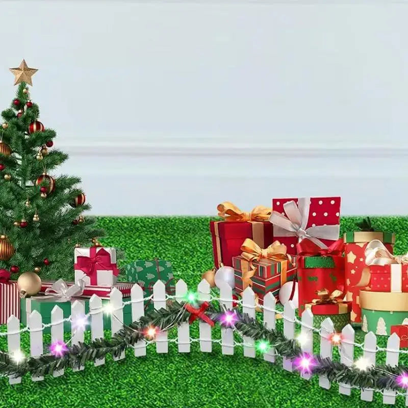 LED Wooden Christmas Tree Fence – Mini Picket Garden & Holiday Decoration Coffee / United States