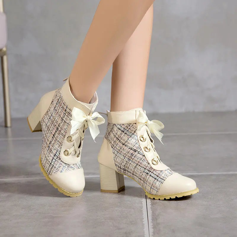 Ankle Boots Round Toe Block Heels