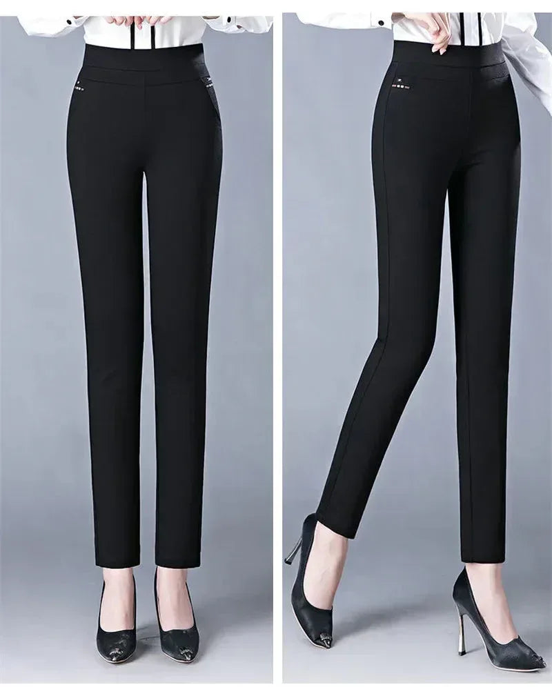 Elastic Waist Casual Straight Pants Black / M