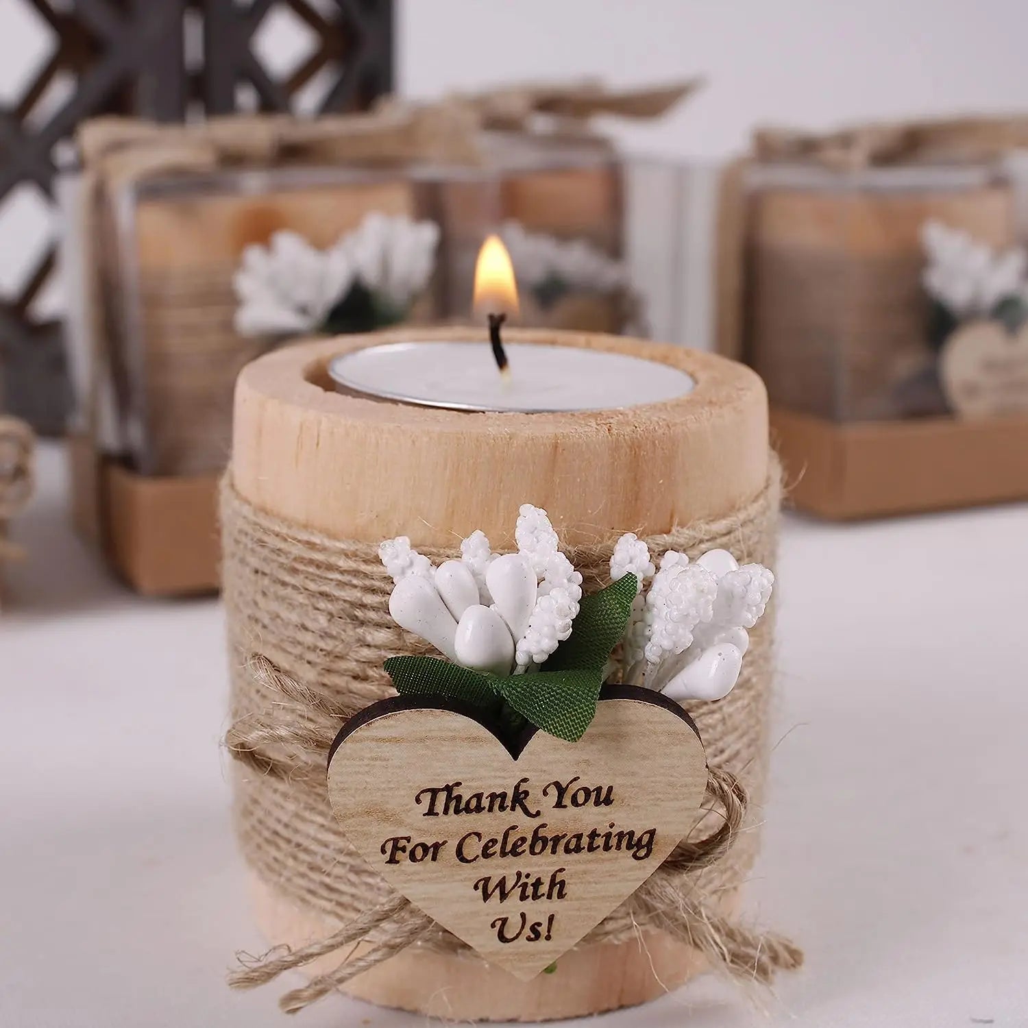 Guest Gift Candle for Wedding Wooden Tealight Candle Holders