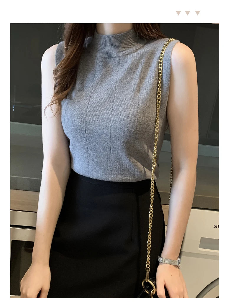 Sleeveless Knitted Blouse Shirt