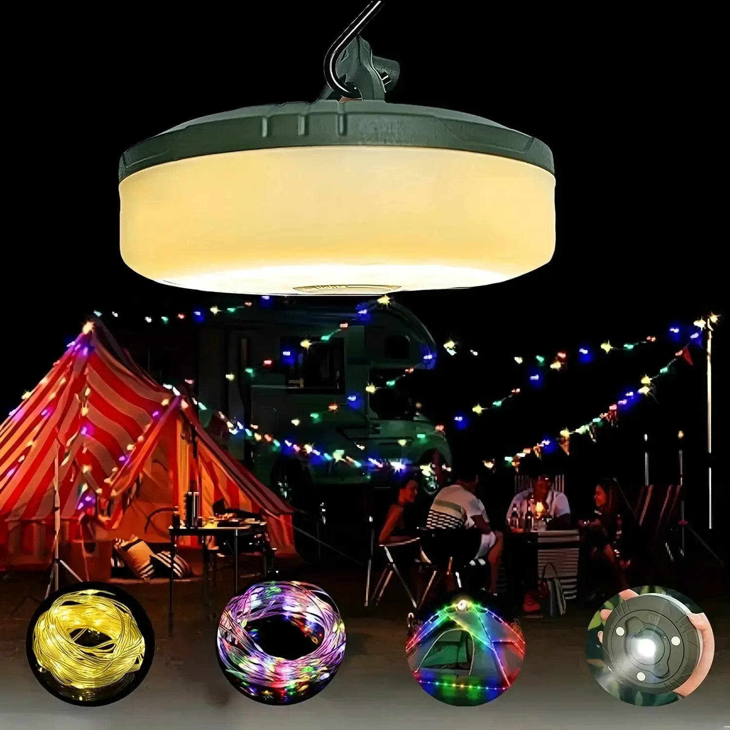 4-in-1 LED Camping Reel Light Warm and RGB / United States