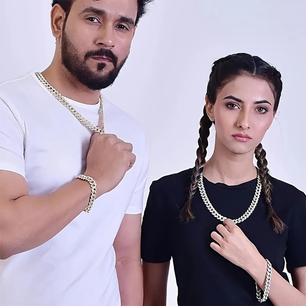 Silver Cuban Link Chain & Bracelet Set