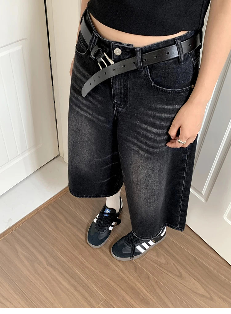 Baggy Denim Shorts Wide Leg