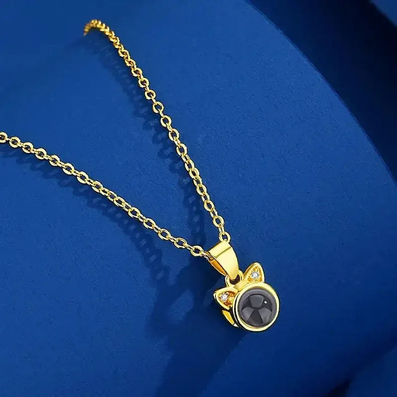Custom Photo Projection Necklace Cat Zircon Ear Pendant Gold / United States / 45cm