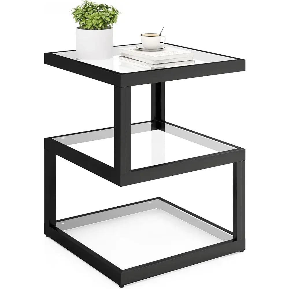 3-Tier S-Shaped Glass Side Table with LED Strip