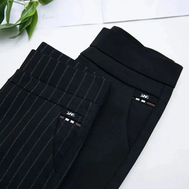 Elastic Waist Casual Straight Pants Black / M