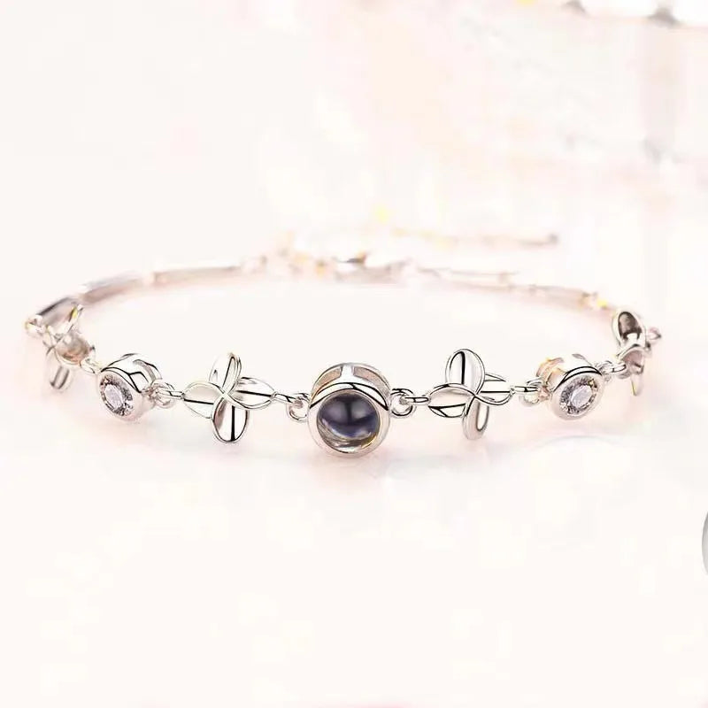S925 Leaf Projection Photo Bracelet – Custom Image Jewelry