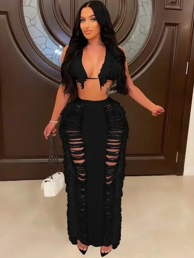 Crochet Beach Wear Set Black 2 / S