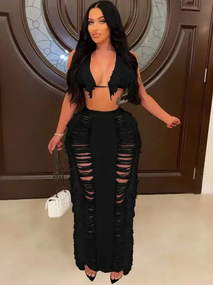 Crochet Beach Wear Set Black 2 / S