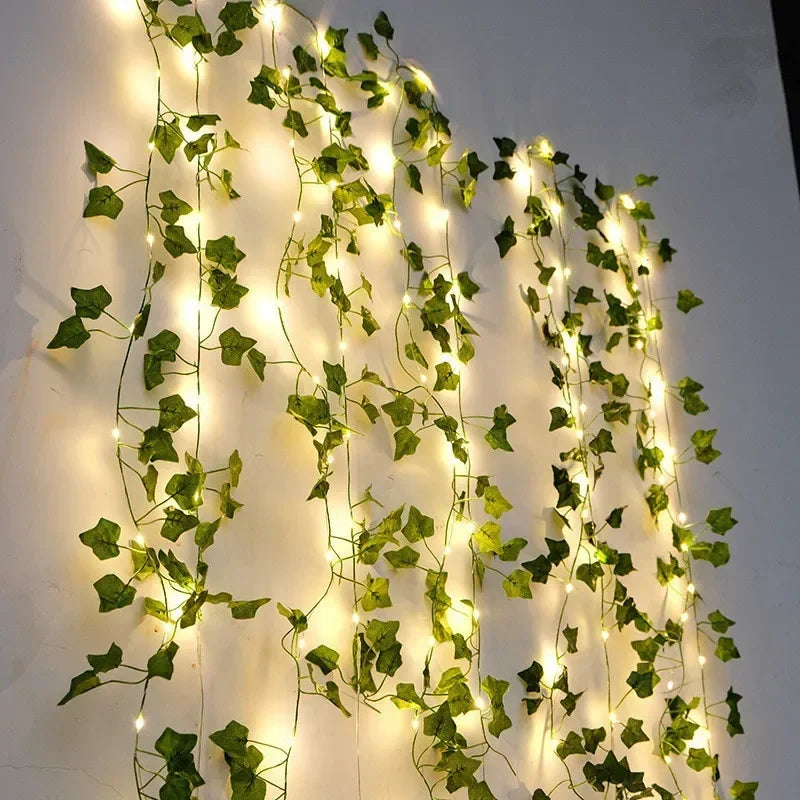 Green Leaf Vine Fairy Lights – Battery LED Garland for Home & Events