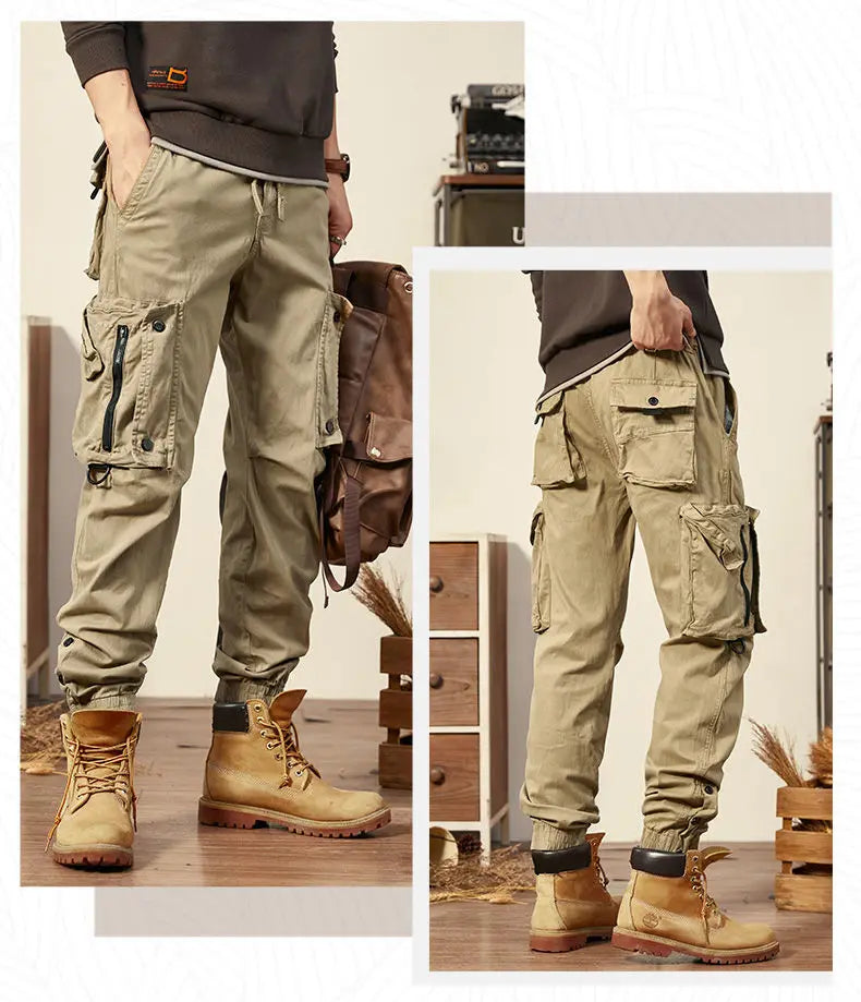 Mens Cargo Pants Multi Pocket Khaki Trousers