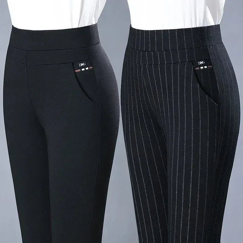 Elastic Waist Casual Straight Pants Black / M