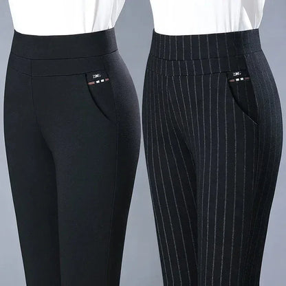 Elastic Waist Casual Straight Pants Black / M