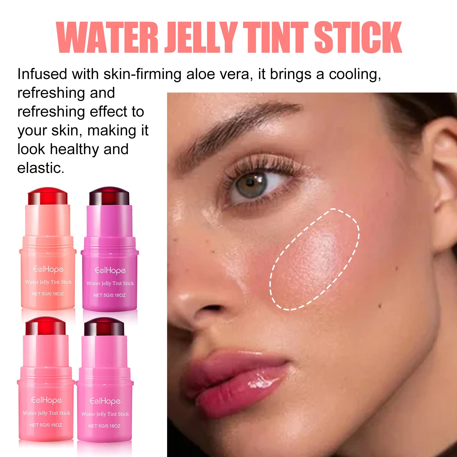 3in1 Cheek Lip Tinted Moistured Blush Stick Eyes Cheek Lip Brighten Cream Water Jelly Tint