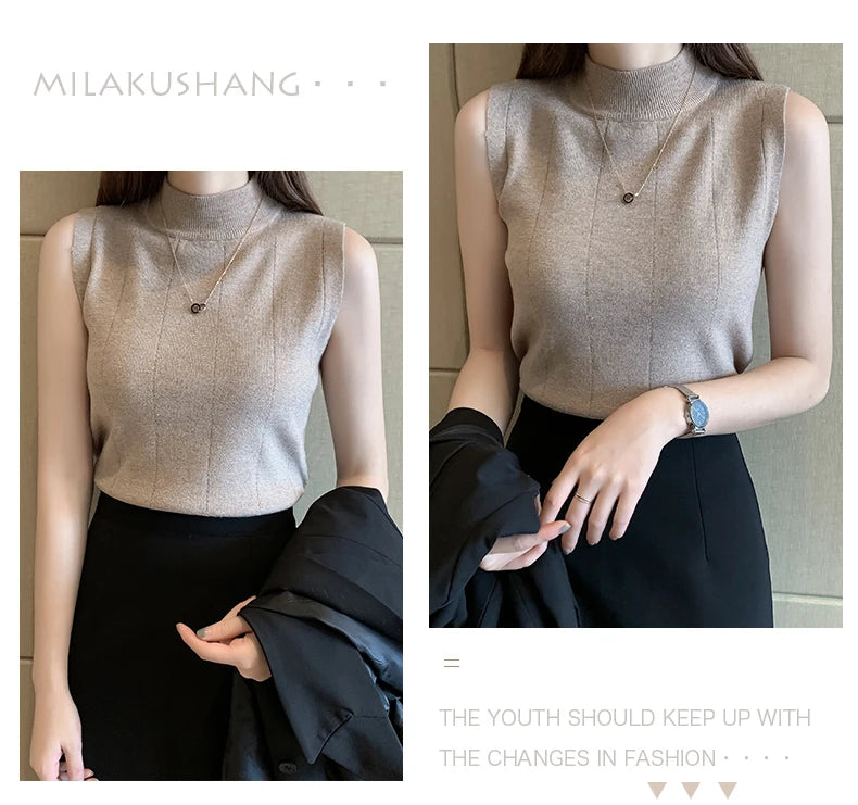 Sleeveless Knitted Blouse Shirt