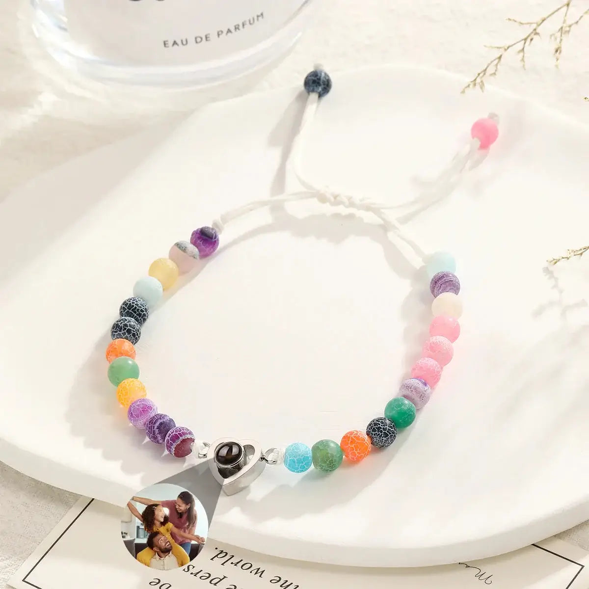 Shopminx Custom Photo Projection Bracelet Personalized Picture Jewelry Gift for Women Style2 / Black Bead / United States