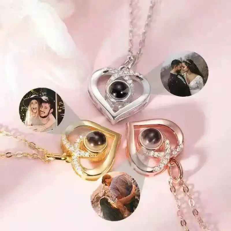 Shopminx Custom Heart Projection Necklace – Personalized Photo Memory Gift Style 2 / Picture color / United States