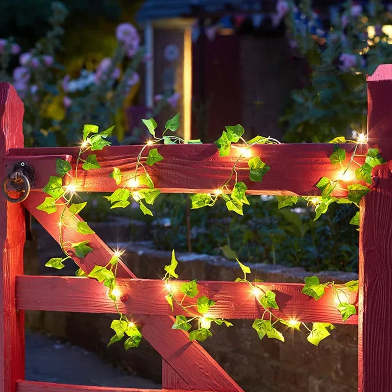 Green Leaf Vine Fairy Lights – Battery LED Garland for Home & Events
